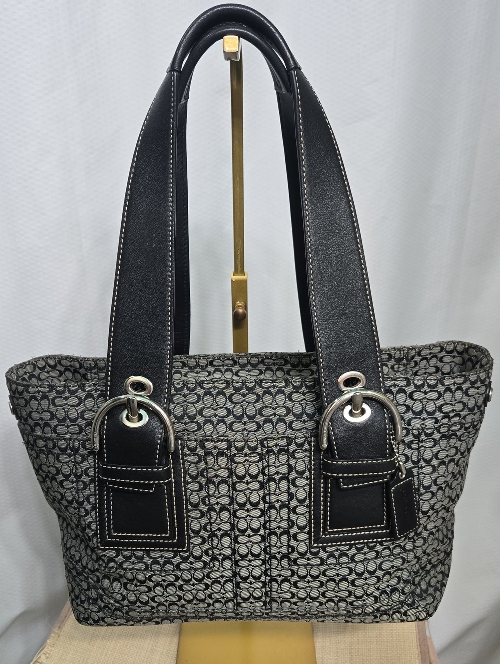 Coach Soho Mini C Signature Jacquard Tote with Leather Straps EUC